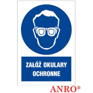 ZNAK BEZPIECZEŃSTWA ANRO ZAŁÓŻ OKULARY OCHRONNE PŁYTA PCV