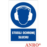 ZNAK BEZPIECZEŃSTWA ANRO STOSUJ OCHRONĘ SŁUCHU FOLIA SAMOPRZYLEPNA ZNAK Z NADRUKIEM FOTOLUMINESCENCYJNYM