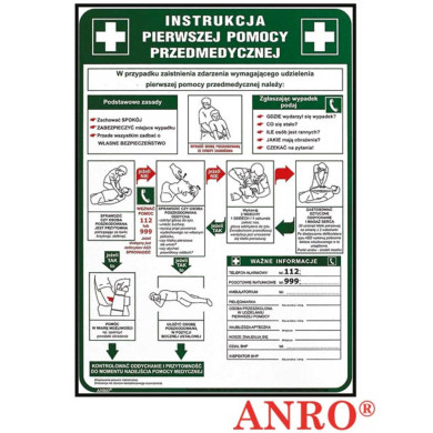 ZNAK BEZPIECZEŃSTWA ANRO INSTRUKCJA BHP PIERWSZEJ POMOCY PRZEDMEDYCZNEJ PŁYTA PCV