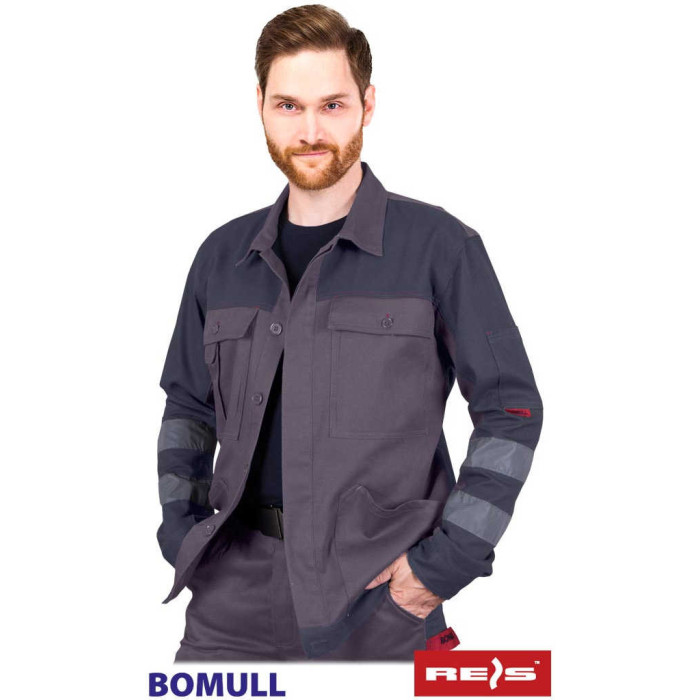 BLUZA ROBOCZA REIS BOMULL BOMULLX-J Z PASAMI ODBLASKOWYMI SZARO-CIEMNOSZARA