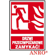 ZNAK  BEZPIECZEŃSTWA ANRO DRZWI PRZECIWPOŻAROWE ZAMYKAĆ FOLIA SAMOPRZYLEPNA ZNAK Z NADRUKIEM FOTOLUMINESCENCYJNYM