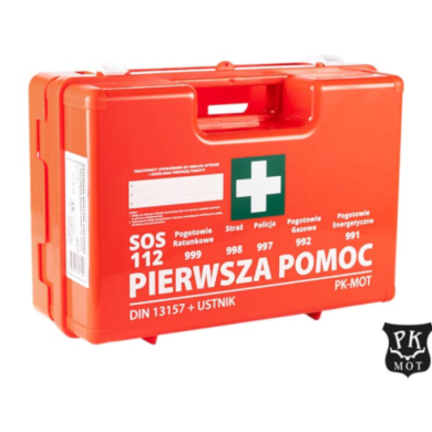 APTECZKA PIERWSZEJ POMOCY PK-MOT AZP15 ZAKŁADOWA PRZENOŚNA Z WIESZAKIEM DIN 13157 CZERWONA