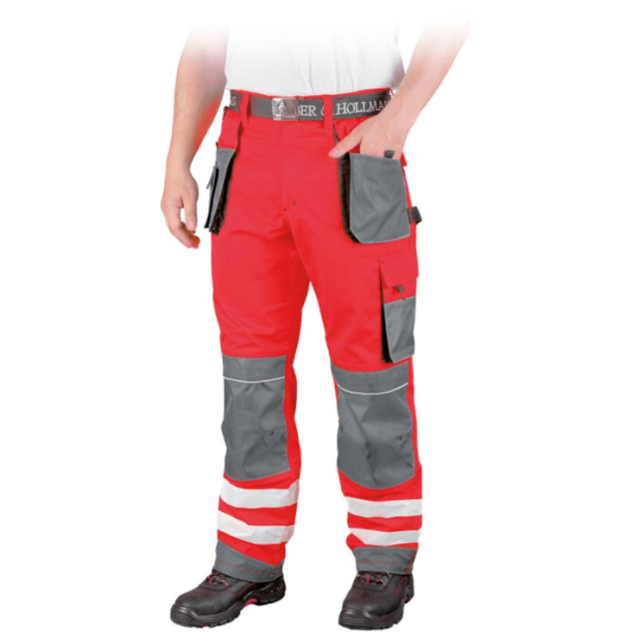 SPODNIE ROBOCZE LEBER-HOLLMAN FORMEN LH-FMNX-T OSTRZEGAWCZE DO PASA CZERWONO-STALOWO-CZARNE