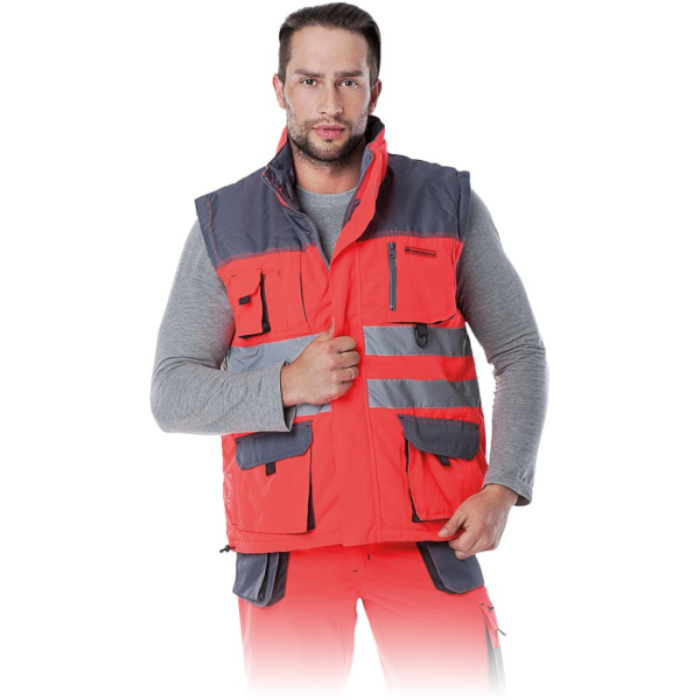 BEZRĘKAWNIK ROBOCZY LEBER-HOLLMAN LH-FMNX-V OCIEPLANY OSTRZEGAWCZY CZERWONO-STALOWO-CZARNY