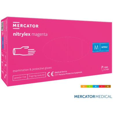 RĘKAWICE NITRYLOWE MERCATOR NITRYLEX MAGENTA BEZPUDROWEOP. 100 SZT. RÓŻOWE