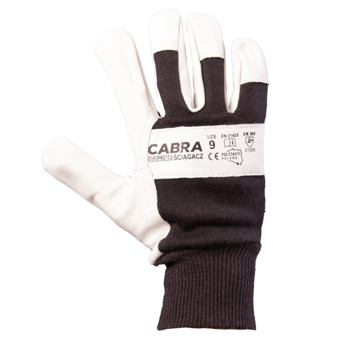 RĘKAWICE ROBOCZE POLSTAR RSCS WZMACNIANE SKRÓRĄ KOZIĄ BIAŁO-CZARNE