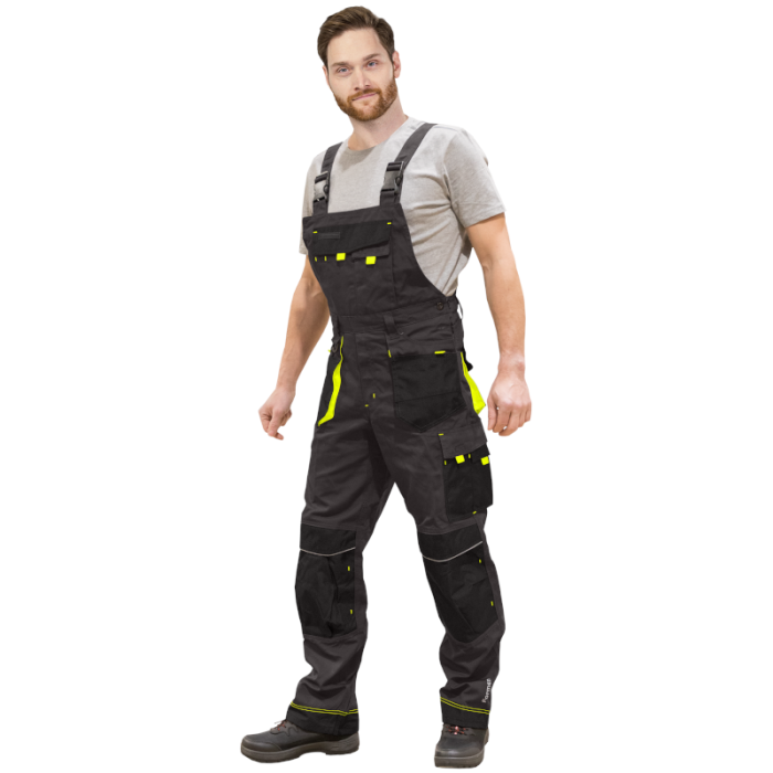 SPODNIE ROBOCZE LEEBER-HOLLMAN LH-FMN-B OGRODNICZKI STALOWO-CZARNO-ŻÓŁTE