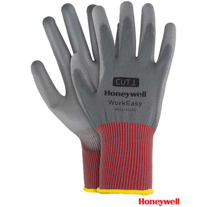 RĘKAWICE ROBOCZE HONEYWELL WORKEASY HW-WORK3113 POWLEKANE POLIURETANEM Z POLIESTRU SZARO-CZERWONE