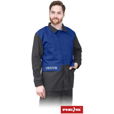 BLUZA ROBOCZA REIS BUCKLER-J TRUDNOPALNA ANTYELEKTROSTATYCZNA DLA SPAWACZA SZARO-NIEBIESKA