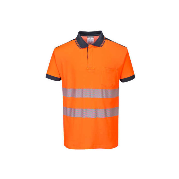 KOSZULKA POLO PORTWEST PW3 PRW-T180 OSTRZEGAWCZA POMARAŃCZOWO-GRANATOWA