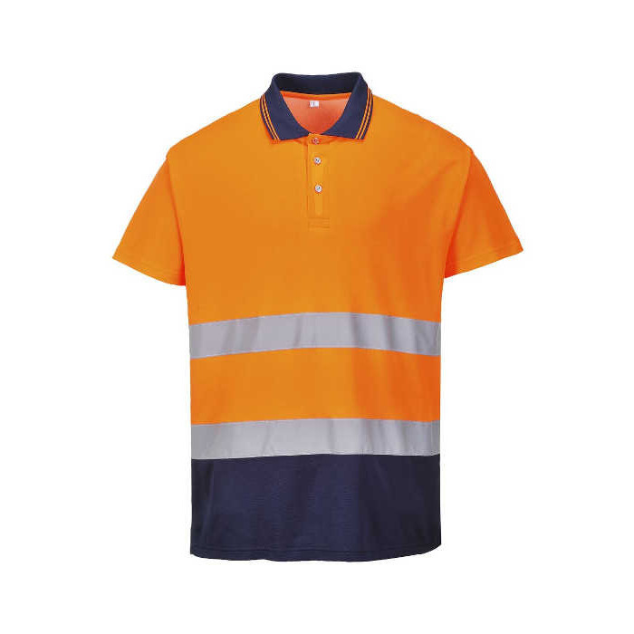 KOSZULKA POLO COTTON COMFORT PORTWEST PRW-S174ONR OSTRZEGAWCZA ODDYCHAJĄCA POMARAŃCZOWO-GRANATOWA