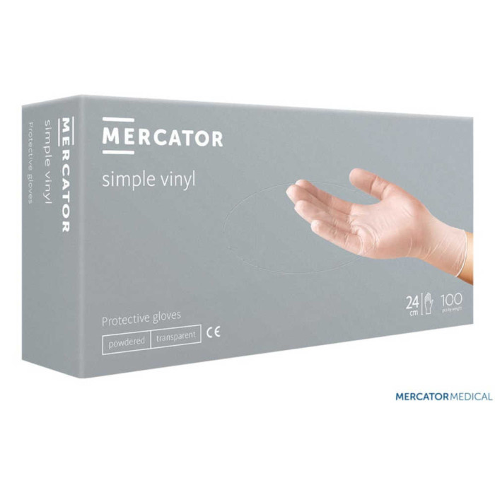 RĘKAWICE ROBOCZE MERCATOR MEDICAL RMM-SIMPLE WINYLOWE PUDROWANE OP. 100 SZT. TRANSPARENTNE