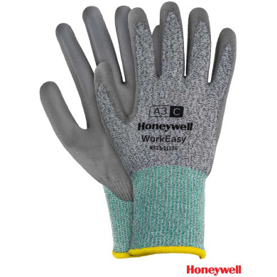 RĘKAWICE ROBOCZE HONEYWELL WORKEASY HW-WORK5113 POWLEKANE POLIURETANEM Z WŁÓKNA HPPE SZARO-ZIELONE