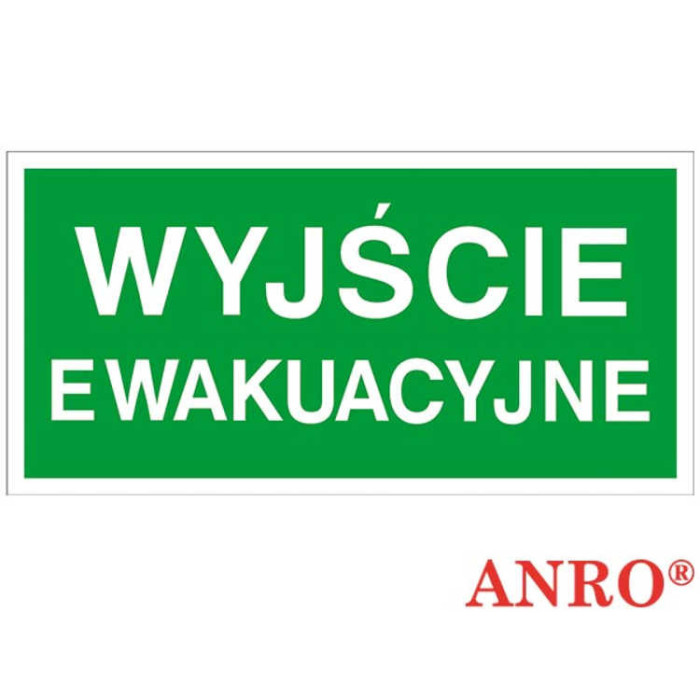 ZNAK BEZPIECZEŃSTWA ANRO WYJŚCIE EWAKUACYJNE FOLIA SAMOPRZYLEPNA ZNAK Z NADRUKIEM FOTOLUMINESCENCYJNYM